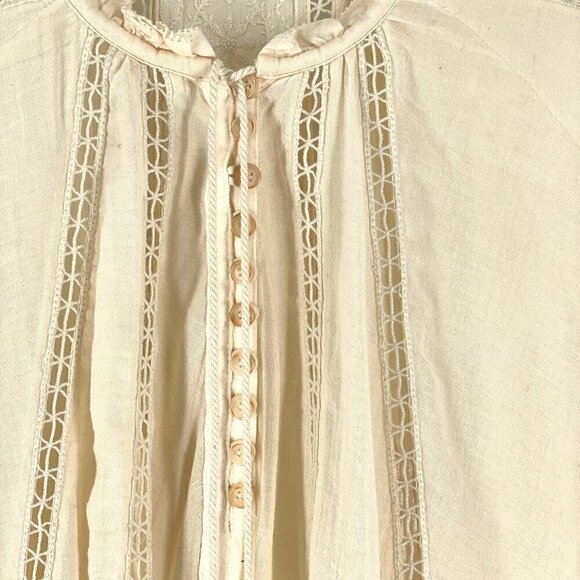 Spell Loves Me Not Embroidered Button Front Boho Cream Cotton Blouse Top Medium - Picture 7 of 10